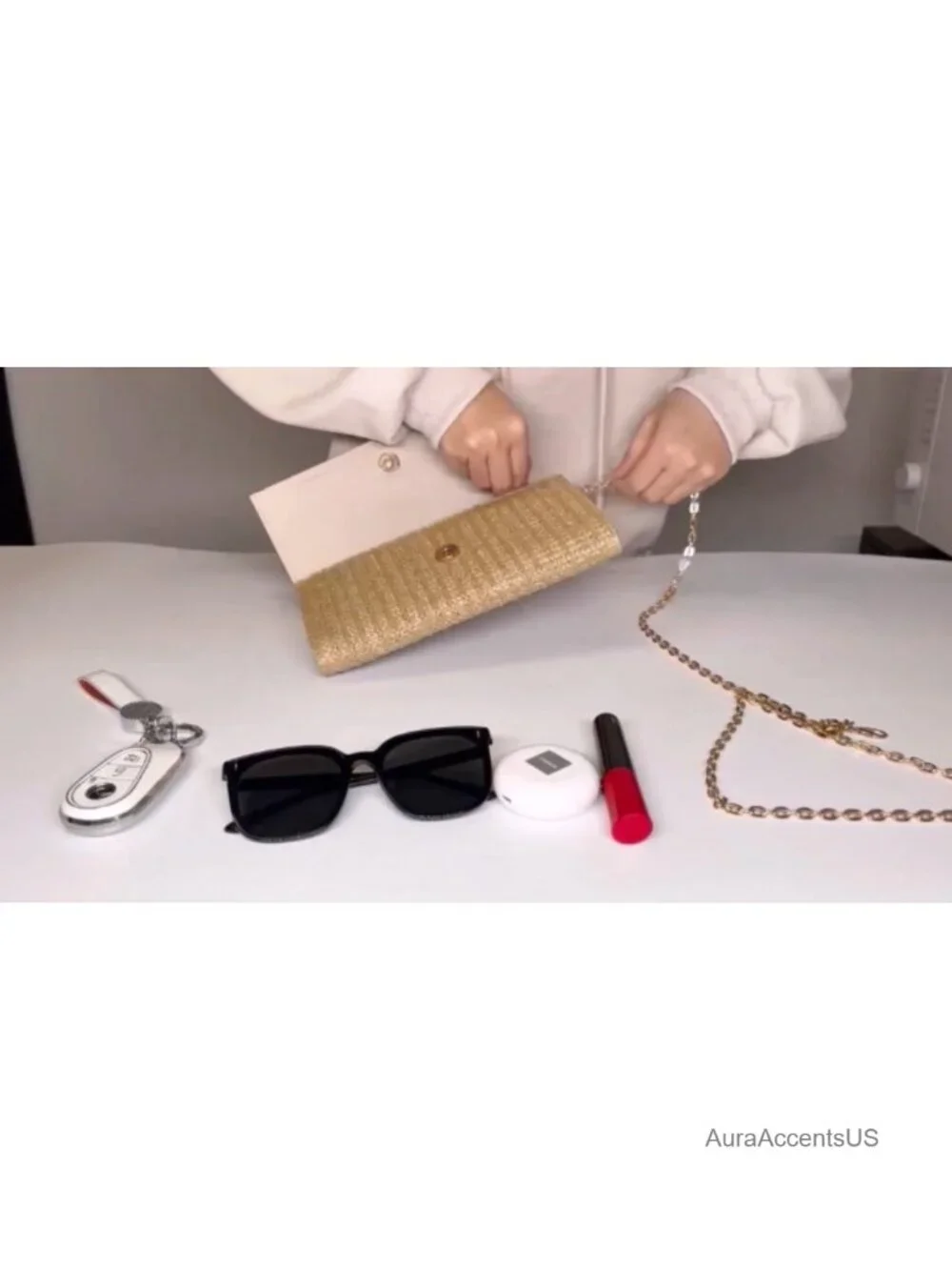Straw Clutch Purse Chain Strap Crossbody Bag Envelope Handbag Summer Beach